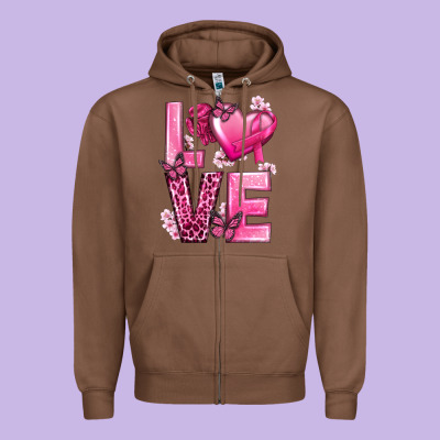 Love Cancer With Heart Zipper Hoodie Designed By Texasbilliewilder
