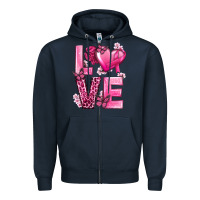 Navy Love Cancer with Heart Zipper Hoodie - texasbilliewilder