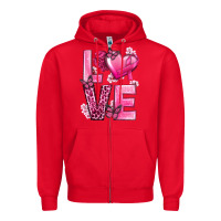 Red Love Cancer with Heart Zipper Hoodie - texasbilliewilder