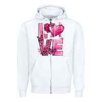 White Love Cancer with Heart Zipper Hoodie - texasbilliewilder
