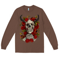 Chestnut Bull Human Skull With Roses Long Sleeve Tee - RanaPortraitStore