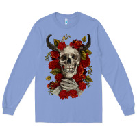 Colony Blue Bull Human Skull With Roses Long Sleeve Tee - RanaPortraitStore