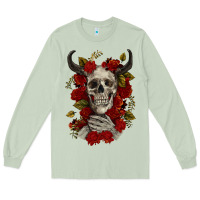 Matcha Bull Human Skull With Roses Long Sleeve Tee - RanaPortraitStore