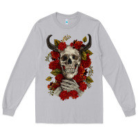 Moon Dust Bull Human Skull With Roses Long Sleeve Tee - RanaPortraitStore