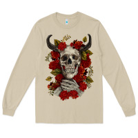 Mushroom Bull Human Skull With Roses Long Sleeve Tee - RanaPortraitStore