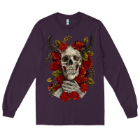 Plum Bull Human Skull With Roses Long Sleeve Tee - RanaPortraitStore