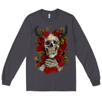 Smoke Bull Human Skull With Roses Long Sleeve Tee - RanaPortraitStore