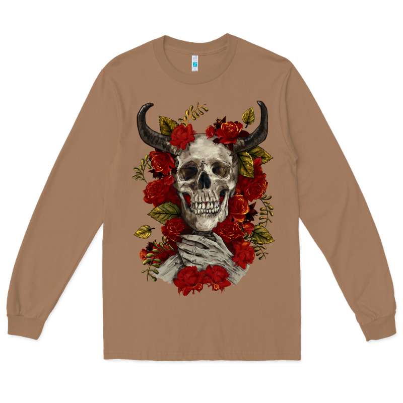Bull Human Skull With Roses Long Sleeve Tee by RanaPortraitStore | Teevron