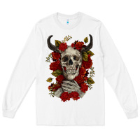 White Bull Human Skull With Roses Long Sleeve Tee - RanaPortraitStore