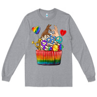 Heather Grey pride rainbow cupcake Long Sleeve Tee - texasbilliewilder