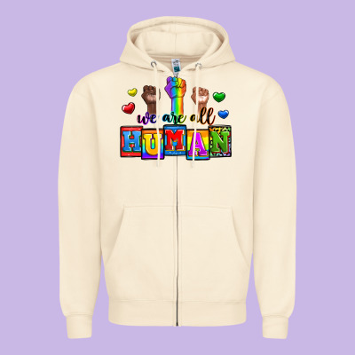 We Are All Human Zipper Hoodie Designed By Zillion Design Studio