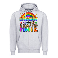 Heather Grey straight against hate Zipper Hoodie - Zillion Design Studio