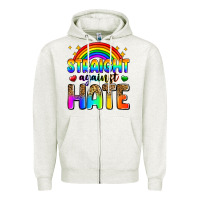 Oatmeal Heather straight against hate Zipper Hoodie - Zillion Design Studio