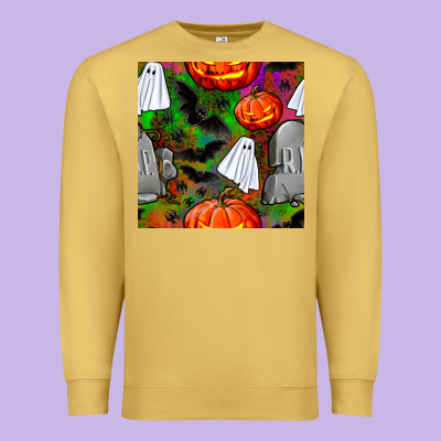 Halloween Ghost And Headstone Seamless Pattern Premium Sweatshirt Designed By Bundleandbundleshop