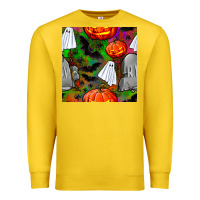 Lemon halloween ghost and headstone seamless pattern Premium Sweatshirt - BundleAndBundleShop