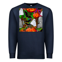 Navy halloween ghost and headstone seamless pattern Premium Sweatshirt - BundleAndBundleShop