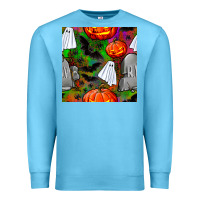 Ocean Blue halloween ghost and headstone seamless pattern Premium Sweatshirt - BundleAndBundleShop