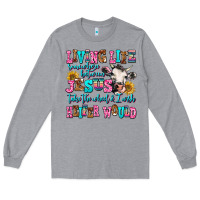 Heather Grey living life somewhere between jesus take the wheel Long Sleeve Tee - AdoDesignShop