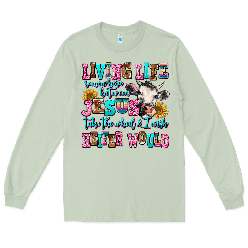 Living Life Somewhere Between Jesus Take The Wheel Long Sleeve Tee by AdoDesignShop | Teevron