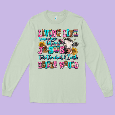 Living Life Somewhere Between Jesus Take The Wheel Long Sleeve Tee Designed By Adodesignshop