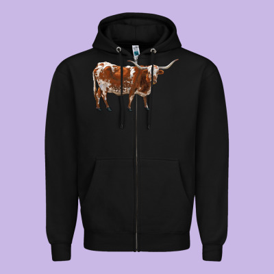Longhorn Zipper Hoodie Designed By Ranaportraitstore