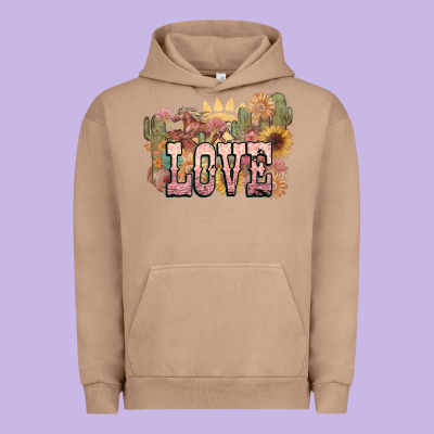 Love Horse Western Floral Urban Hoodie Designed By Nancycooperartshop