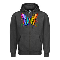 Charcoal Heather rainbow butterfly Zipper Hoodie - Zillion Design Studio