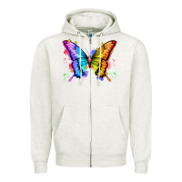 Oatmeal Heather rainbow butterfly Zipper Hoodie - Zillion Design Studio