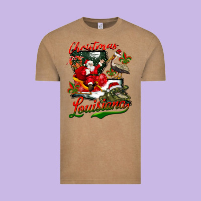 Louisiana Christmas With Santa Vintage Tee Designed By Barkaloodesign