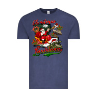 Vintage Denim louisiana christmas with santa Vintage Tee - BarkalooDesign