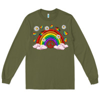 Army Green pride rainbow with daisy and butterfly Long Sleeve Tee - texasbilliewilder