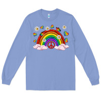 Colony Blue pride rainbow with daisy and butterfly Long Sleeve Tee - texasbilliewilder