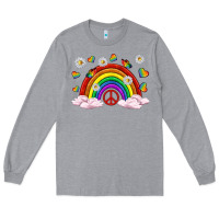 Heather Grey pride rainbow with daisy and butterfly Long Sleeve Tee - texasbilliewilder