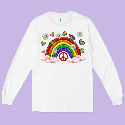 Long Sleeve Tee pride rainbow with daisy and butterfly