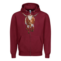 Burgundy longhorn cow Zipper Hoodie - RanaPortraitStore