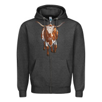 Charcoal Heather longhorn cow Zipper Hoodie - RanaPortraitStore