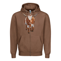 Chestnut longhorn cow Zipper Hoodie - RanaPortraitStore