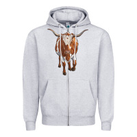 Heather Grey longhorn cow Zipper Hoodie - RanaPortraitStore