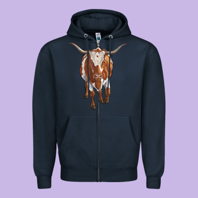 Longhorn Cow Zipper Hoodie Designed By Ranaportraitstore