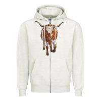 Oatmeal Heather longhorn cow Zipper Hoodie - RanaPortraitStore