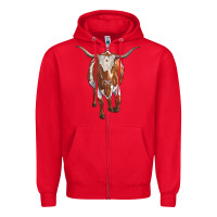 Red longhorn cow Zipper Hoodie - RanaPortraitStore