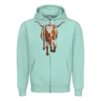 Seafoam longhorn cow Zipper Hoodie - RanaPortraitStore