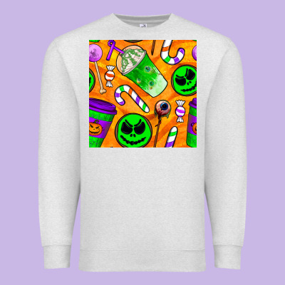 Halloween Snacks Seamless Pattern Premium Sweatshirt Designed By Bundleandbundleshop