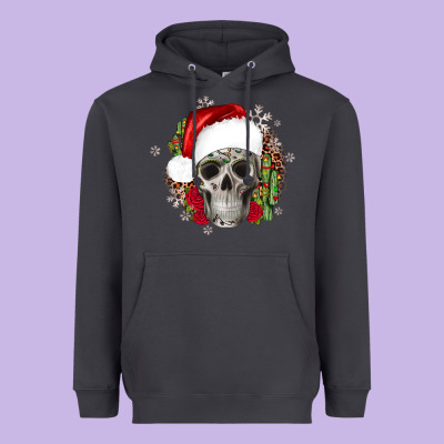 Skull Christmas Cactus Heavyweight Hoodie Designed By Jahusdesignshop