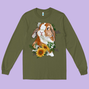 Bunny With Sunflowers Long Sleeve Tee Designed By Ranaportraitstore