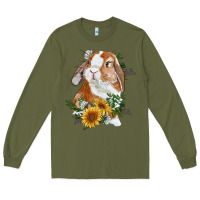 Army Green Bunny With Sunflowers Long Sleeve Tee - RanaPortraitStore