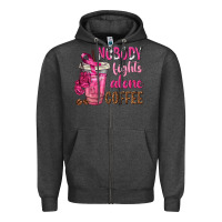Charcoal Heather Nobody Fights Alone Coffee Zipper Hoodie - texasbilliewilder