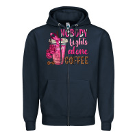 Navy Nobody Fights Alone Coffee Zipper Hoodie - texasbilliewilder