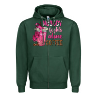 Sports Green Nobody Fights Alone Coffee Zipper Hoodie - texasbilliewilder