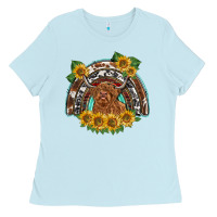 Baby Blue scottish calf sunflowers rainbow Ladies Tee - BarkalooDesign